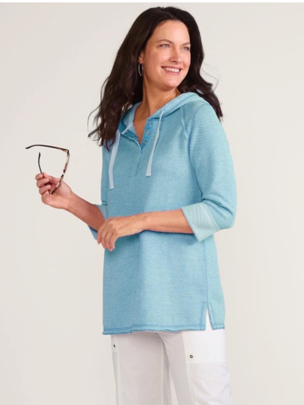 Just Beachy Pullover SOFT SURROUNDINGS plus size 2x AQUA BLUE hoodie